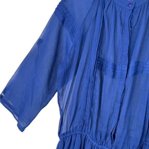 Anthropologie Staring At Stars Colbalt Blue Sheer Chiffon Dress Size Medium - Picture 4 of 14